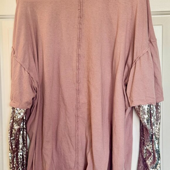Free People Nellie Twofer Mauve Pink Oversized Sequin Long Sleeve Tee Tunic XS - Picture 11 of 16